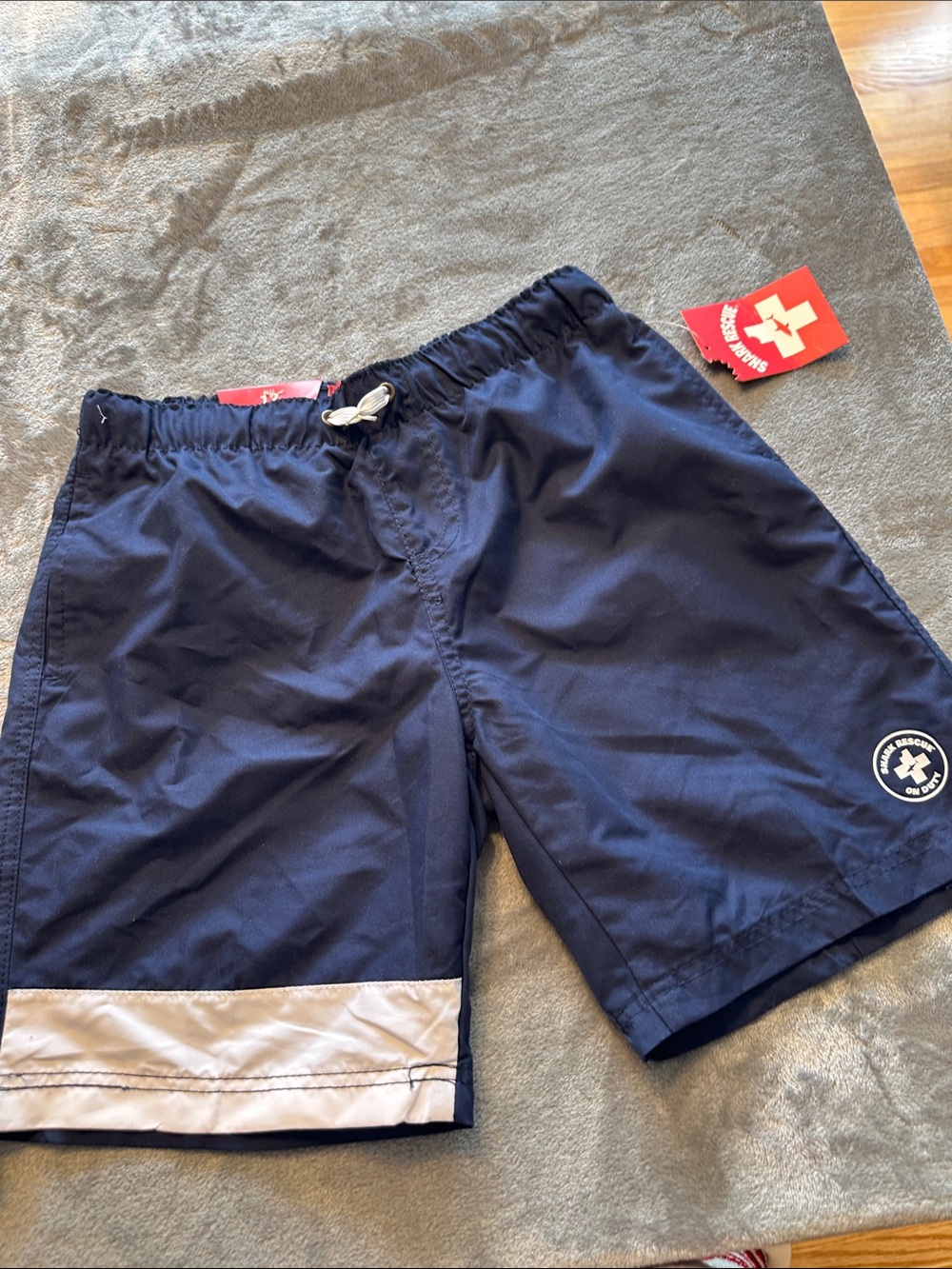 NWTS Kids SHARK 🦈 RESCUE NavySwim Shorts w/White Trim Sz 12